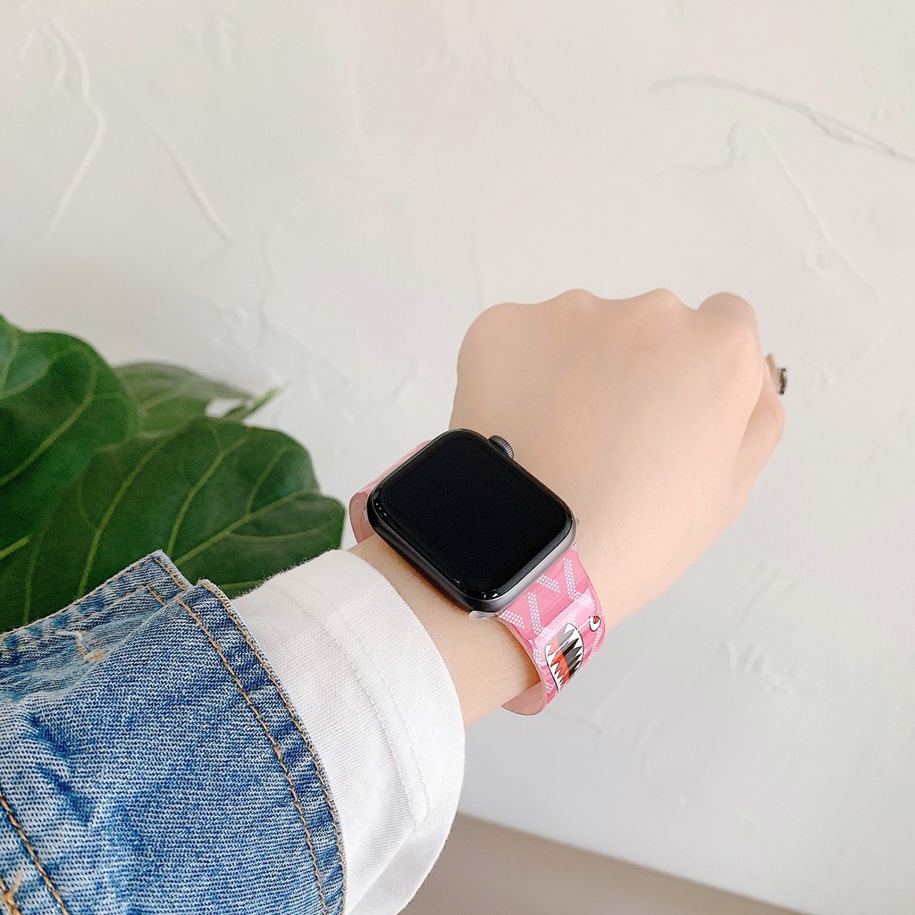 Dây Đeo Đồng Hồ Apple Watch 1 / 2 / 3 / 4 / 5 / 6 Họa Tiết Cá Mập