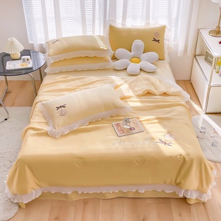 Bộ ga gối chăn trần phi lụa viền bèo 4 món
