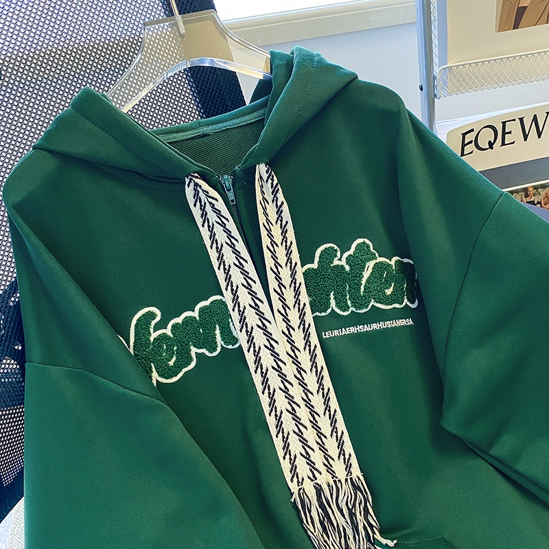 ZHELIHANGFEI Áo Hoodie Tay Dài Form Rộng Họa Tiết Thêu Theo Phong Cách Nhật Bản