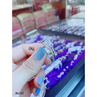 Nhẫn bạc Ý mặt vuông hột đá