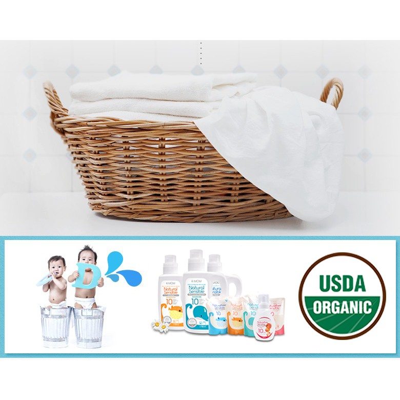 Nước giặt K-mom Hàn Quốc can 1700ml, nước giặt chiết xuất thảo mộc hữu cơ cho bé - Monnie Kids