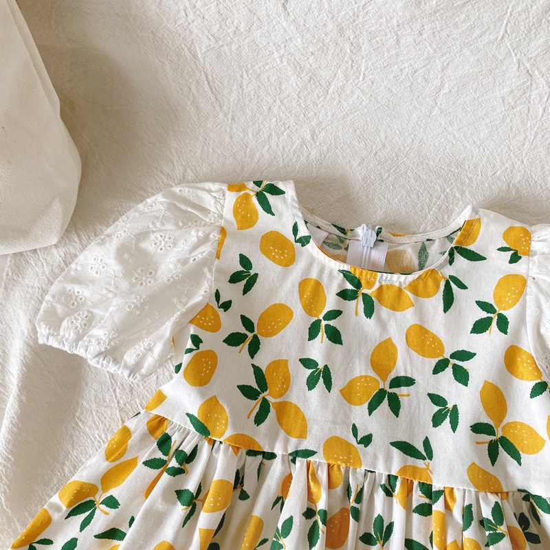 Đầm Hoa Tay Ngắn Phồng Phối Ren Thời Trang Mùa Hè Xinh Xắn Cho Bé Gái