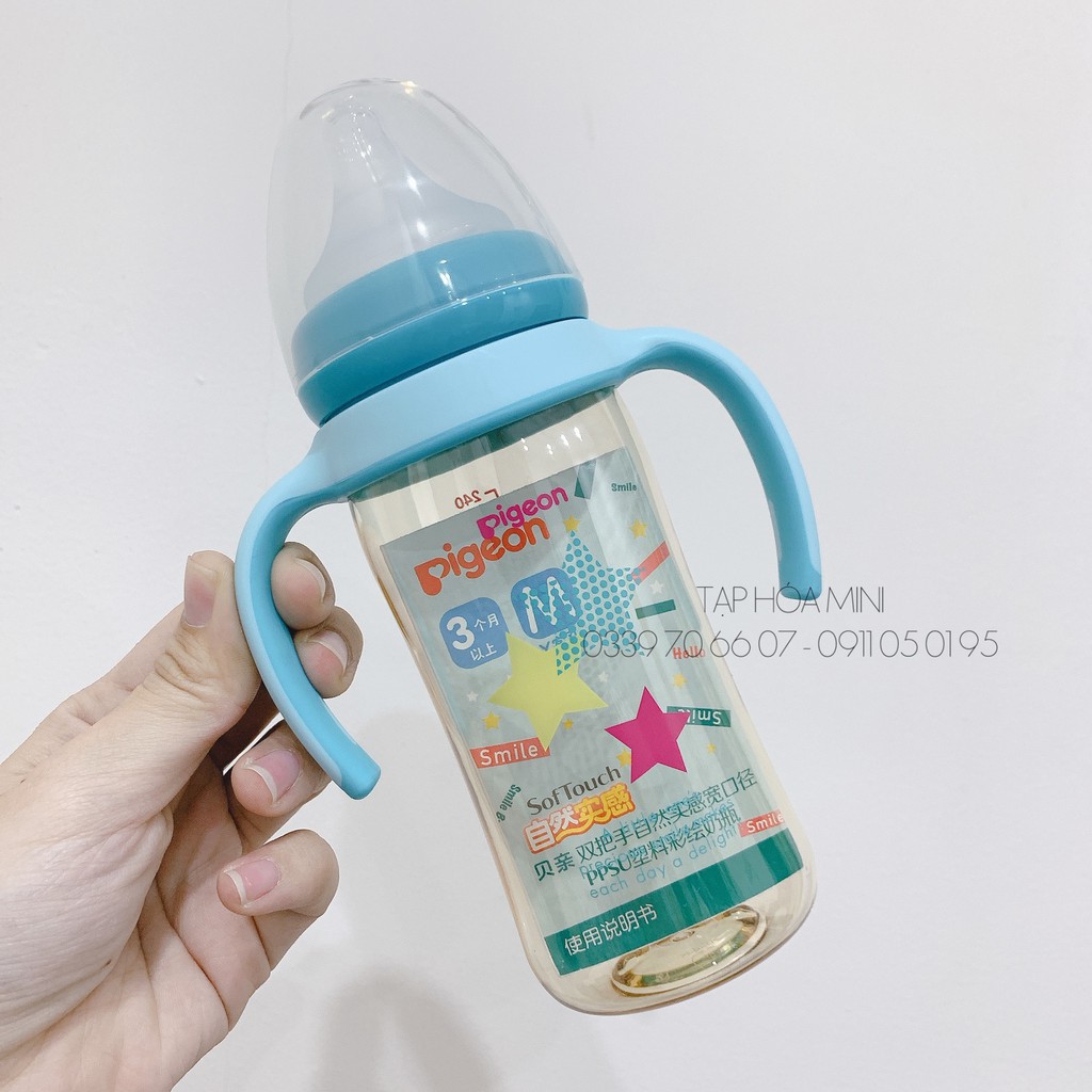 Bình Pigeon Nội địa - Nhựa PPSU 240ml ( Có quai cầm )