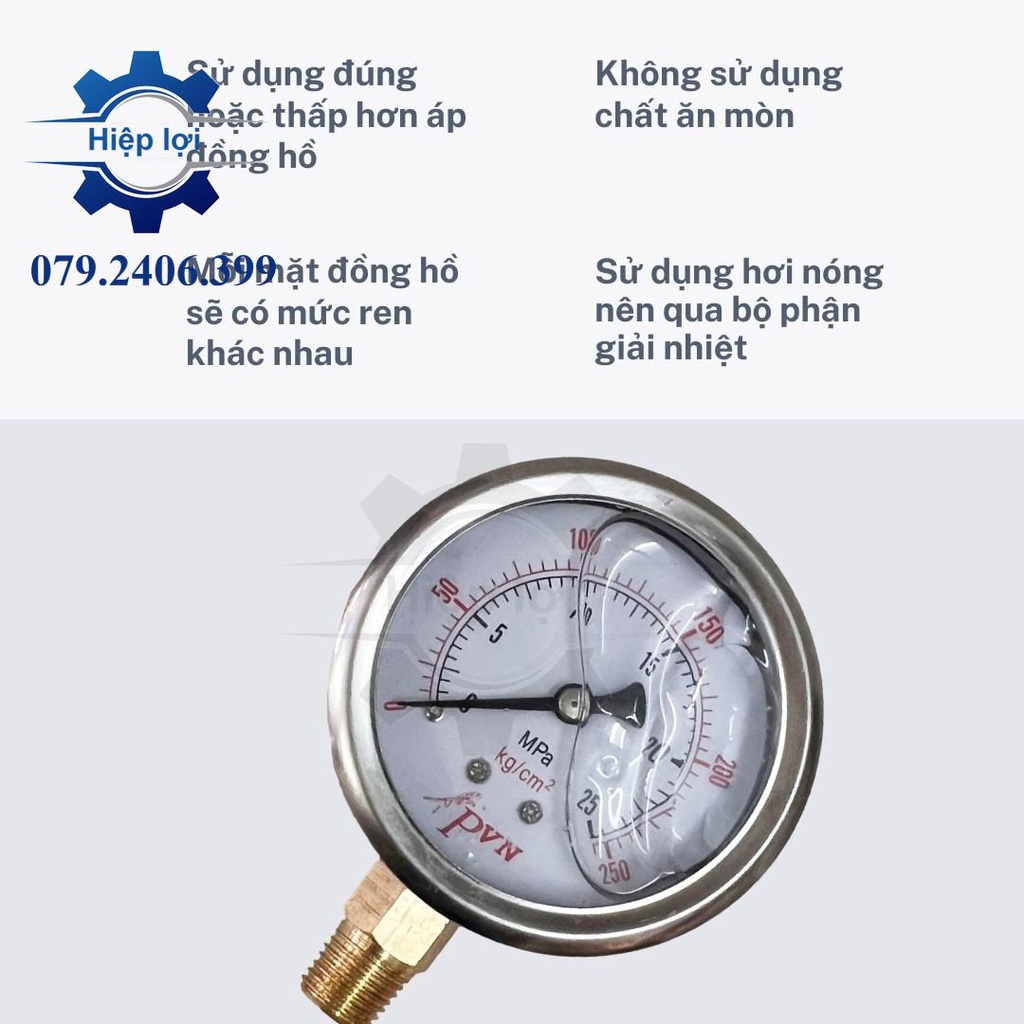 Đồng hồ áp suất hơi/ dầu/ nước chân đứng