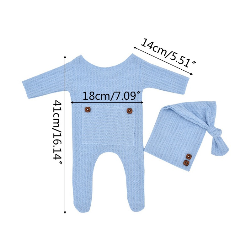 Mary 2 Pcs Baby Hat Romper Newborn Photography Props Knitted Jumpsuit Long Tail Cap