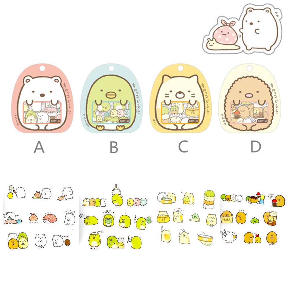 Bộ 50 Miếng Dán Trang Trí Nhật Ký Hình Hoạt Hình Bằng PVC