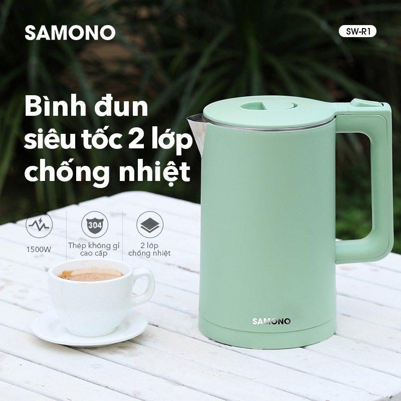 Ấm đun siêu tốc SAMONO SW-R1 2 lớp chống nhiệt công suất 1500W dung tích 1.8L inox 304 - Bảo hành 12 tháng