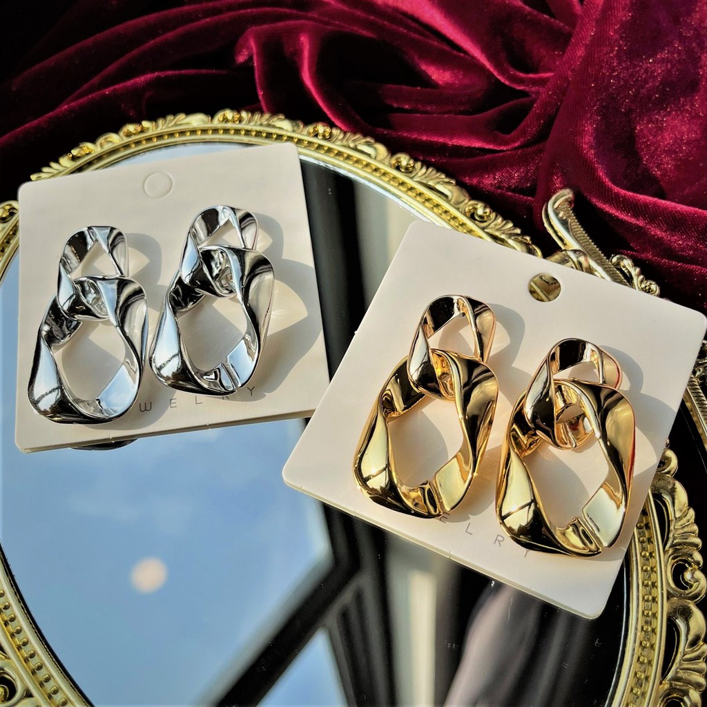 Bông tai tròn titan - khuyên tai xích kim loại cá tính bohemian hàn quốc - phụ kiện trang sức earrings - Hades.js