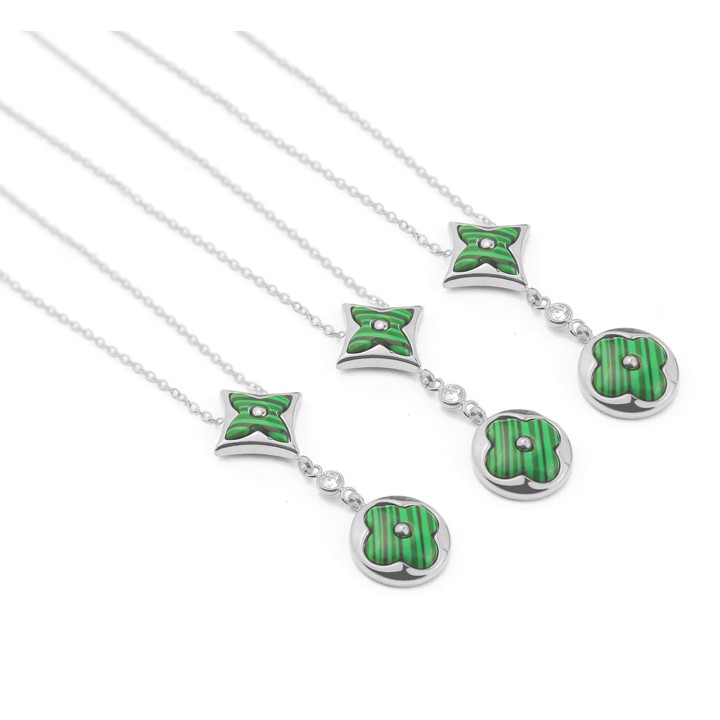 DÂY CHUYỀN NỮ TITAN HOA L V CÁCH ĐIỆU NỀN XANH TN188 siêu đẹp, bền màu, chuẩn thời trang