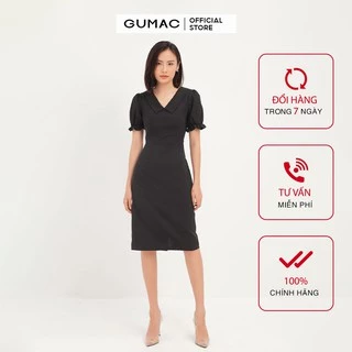 Đầm ôm nữ GUMAC thiết kế tay phồng, màu đen đủ size DA1219