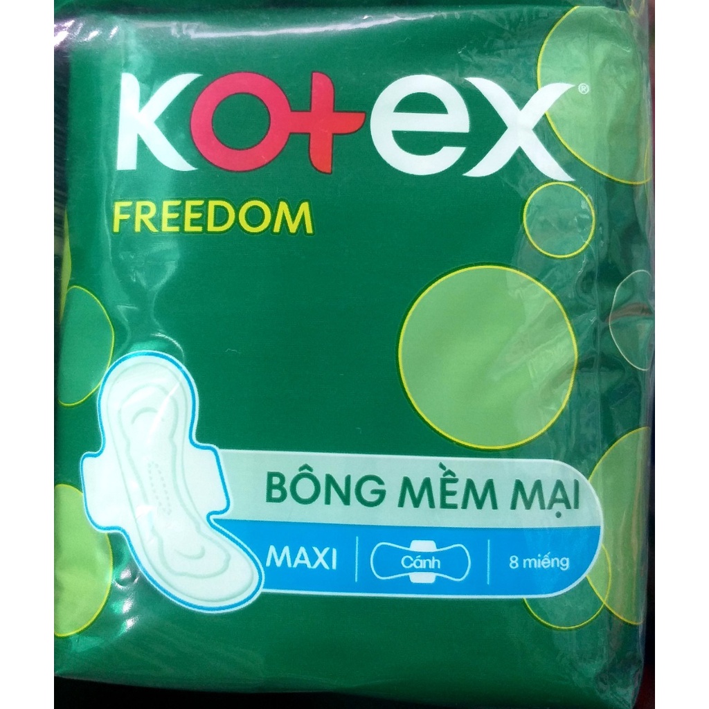 {MẪU MỚI}-Combo 8 Gói Băng Vệ Sinh Kotex Freedom Maxi Dày Cánh Mặt Bông 23cm