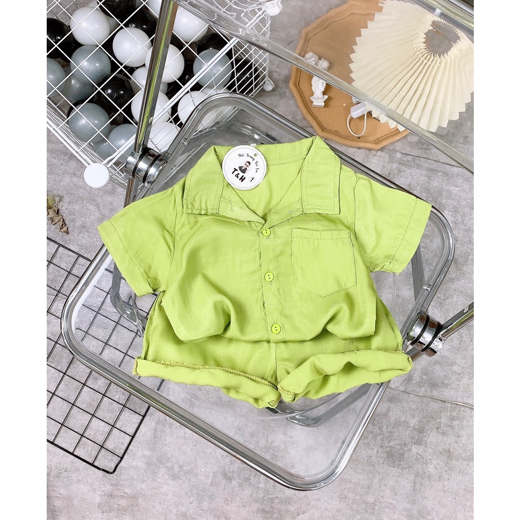Bộ quần áo bé trai bạch công tử, Set đũi gồm áo sơ mi cổ vest và quần short cá tính cho bé từ 7 đến 18 kg, DUCK378
