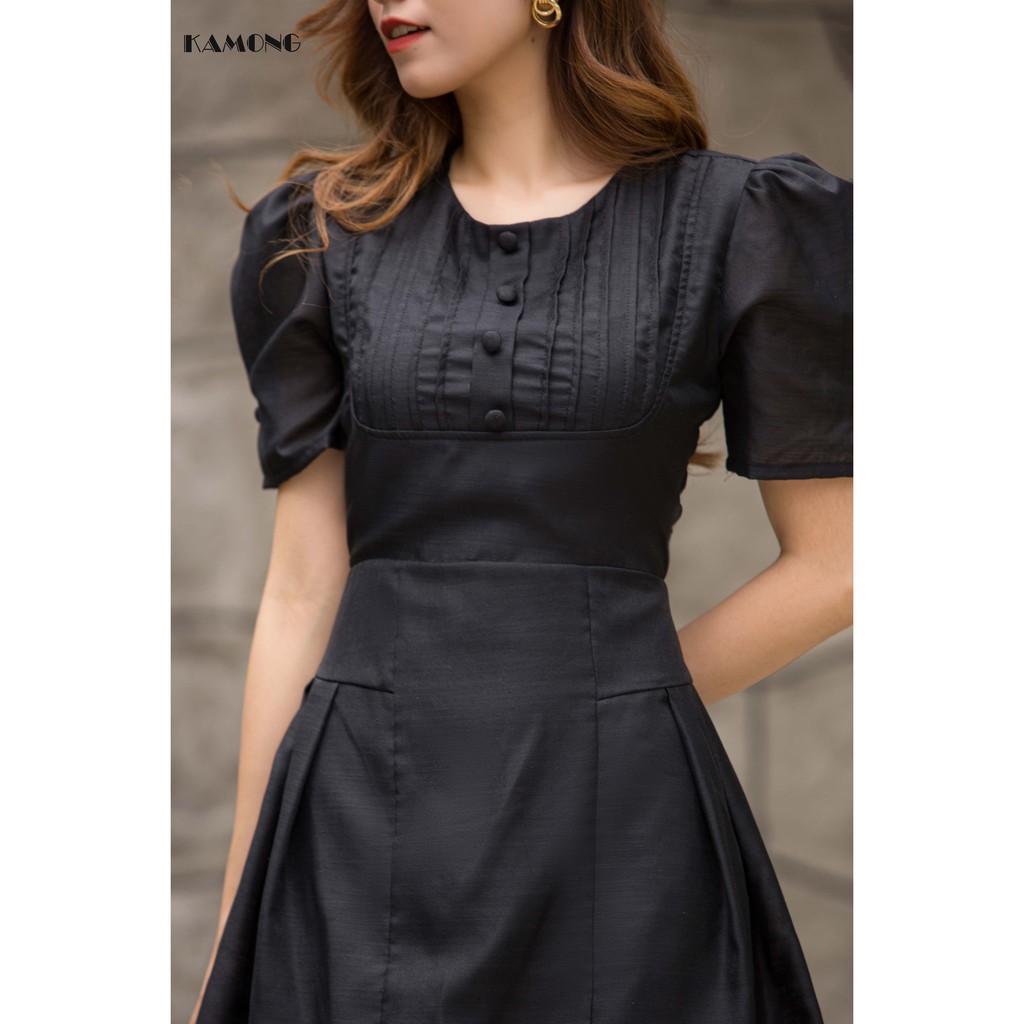 Đầm xếp ly đính nút KAMONG D133