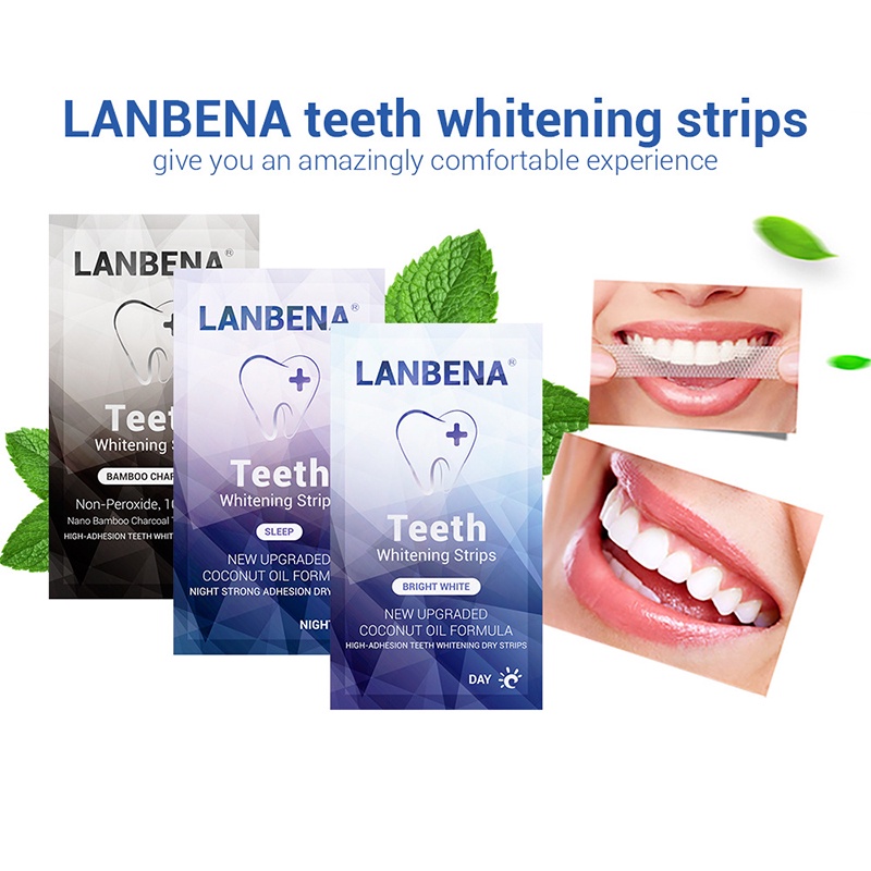 [Hàng mới về] Cặp miếng dán làm trắng răng Lanbena loại bỏ vết ố hiệu quả mang lại hơi thở thơm tho sạch sẽ