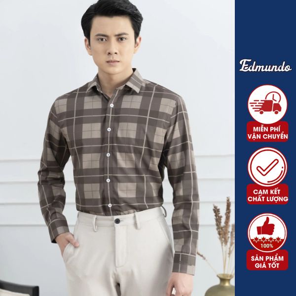 Áo Sơ Mi Nam - Áo Sơ Mi Kẻ Nâu Kiểu Dáng Hàn Quốc Thanh Lịch, Cá Tính 🔸 Edmundo