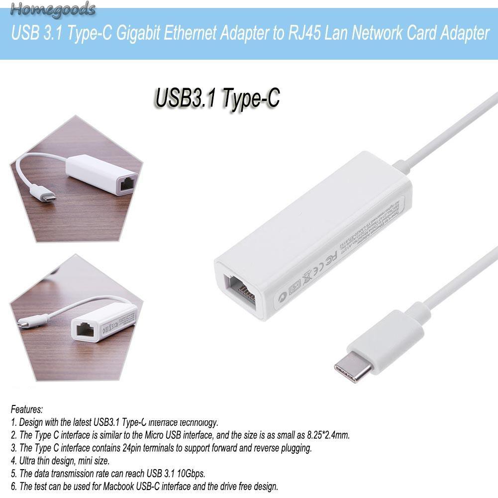 Cáp Chuyển Đổi 10gbps Type-C Usb3.1 Gigabit Ethernet Sang Rj45 Gigabit