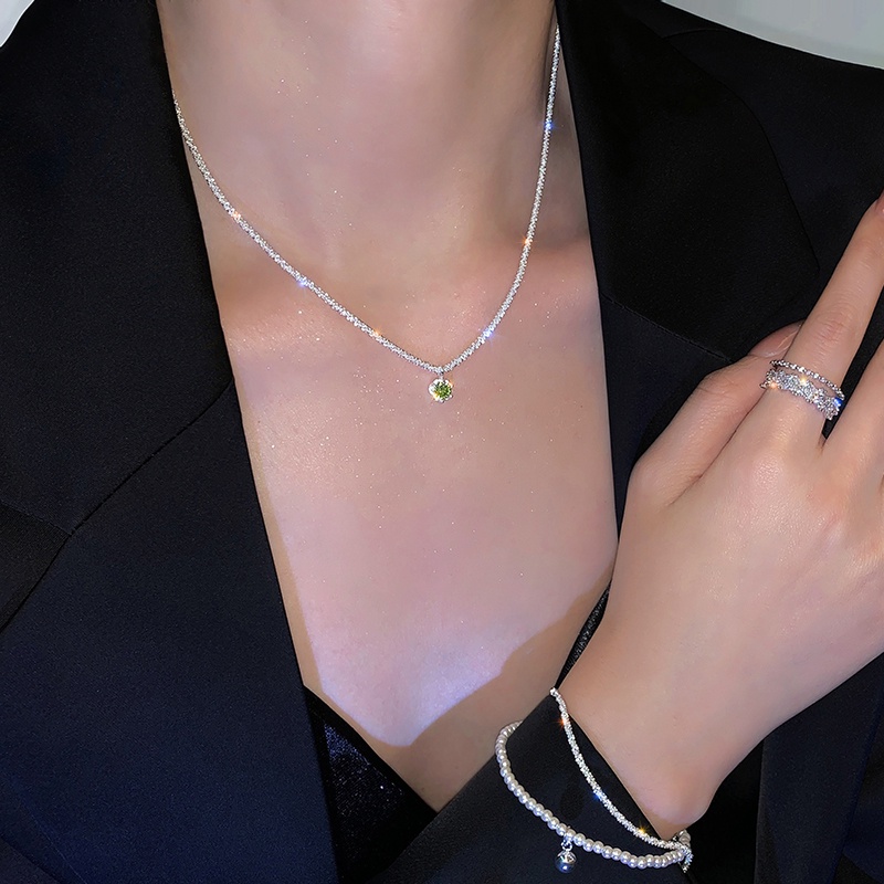 Vòng cổ Đính Đá Xanh Ô Liu Sang Trọng Thanh Lịch Cao Cấp Cho Nữ