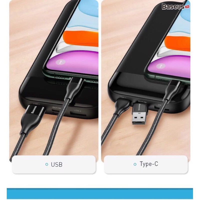Cáp Sạc Và Truyền Dữ Liệu 2 Trong 1 baseus, 18W Lightning To Type-C / USB Sạc Nhanh Cho Iphone