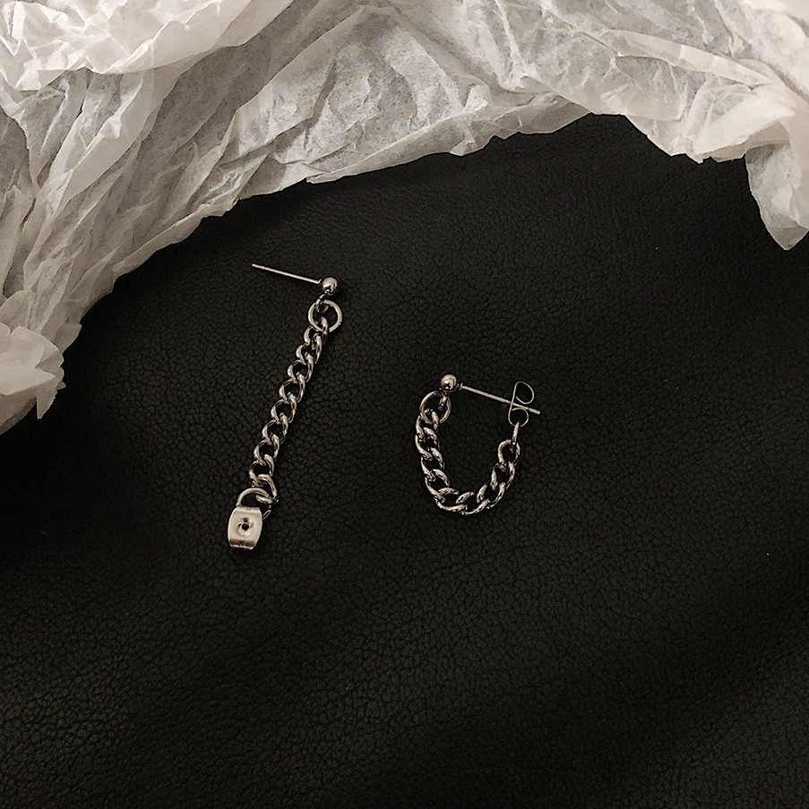 Khuyên Tai Dây Xích Small Asta Accessories Thời Trang Hàn Quốc Màu Bạc  - Hoa tai Unisex không Gỉ -Dây Xích Small