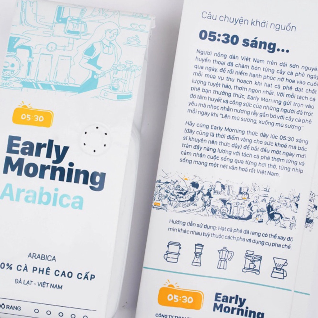 Cafe nguyên chất rang xay arabica EARLY MORNING, cà phê hạt xay bột pha phin pha máy 250gr | BigBuy360 - bigbuy360.vn