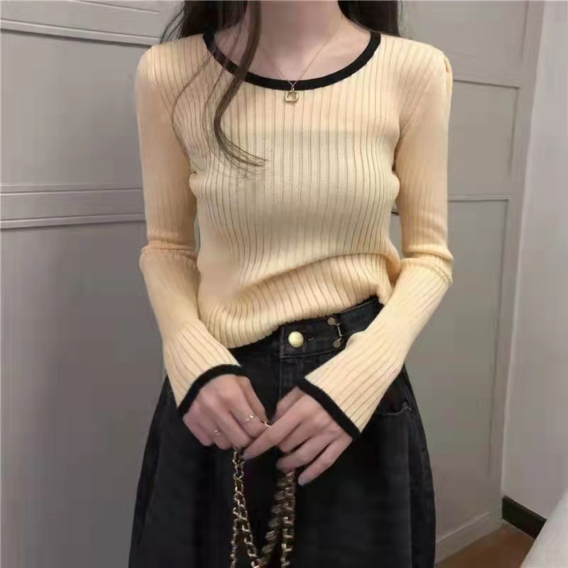 Áo dệt kim SUXI tay dài dáng ôm phong cách Hàn Quốc mới cho nữ