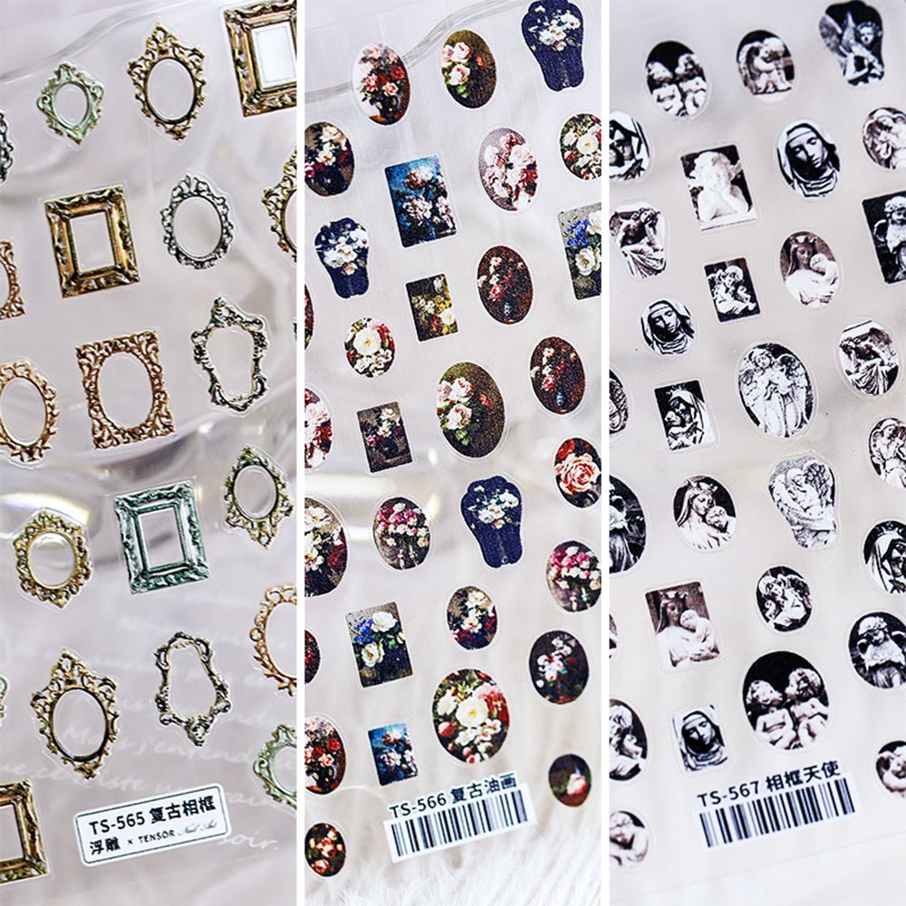 [Hàng mới về] Sticker dán trang trí móng tay họa tiết tranh sơn dầu 5D nghệ thuật