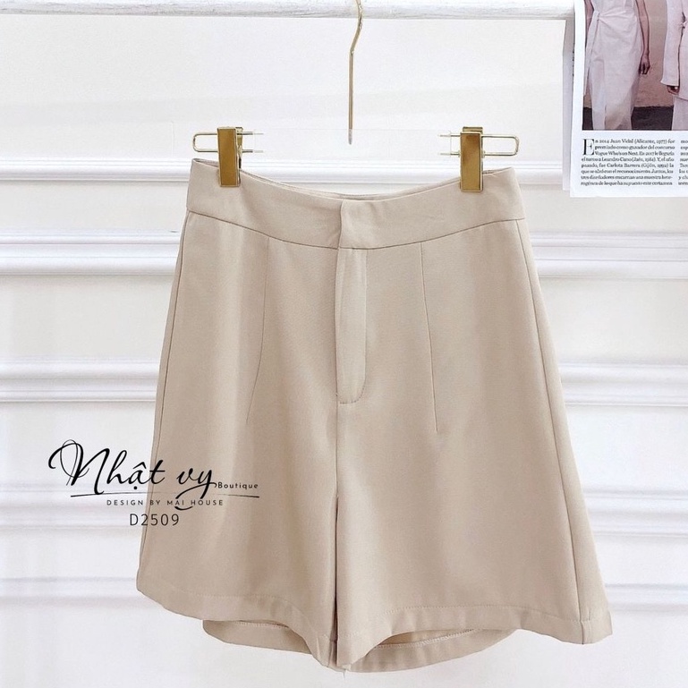 Quần short đi chơi Nhật Vy ống rộng lưng cạp cao dáng suông chất cotton phù hợp dạo phố, cafe sang chảnh  - D2509