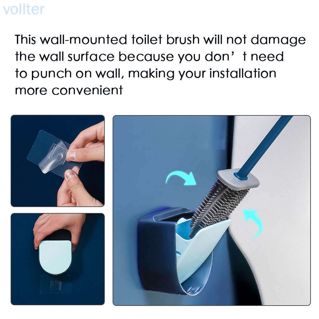 Bàn Chải Vệ Sinh Toilet Cán Dài Gắn Tường Có Giá Đỡ Màu Xanh Dương