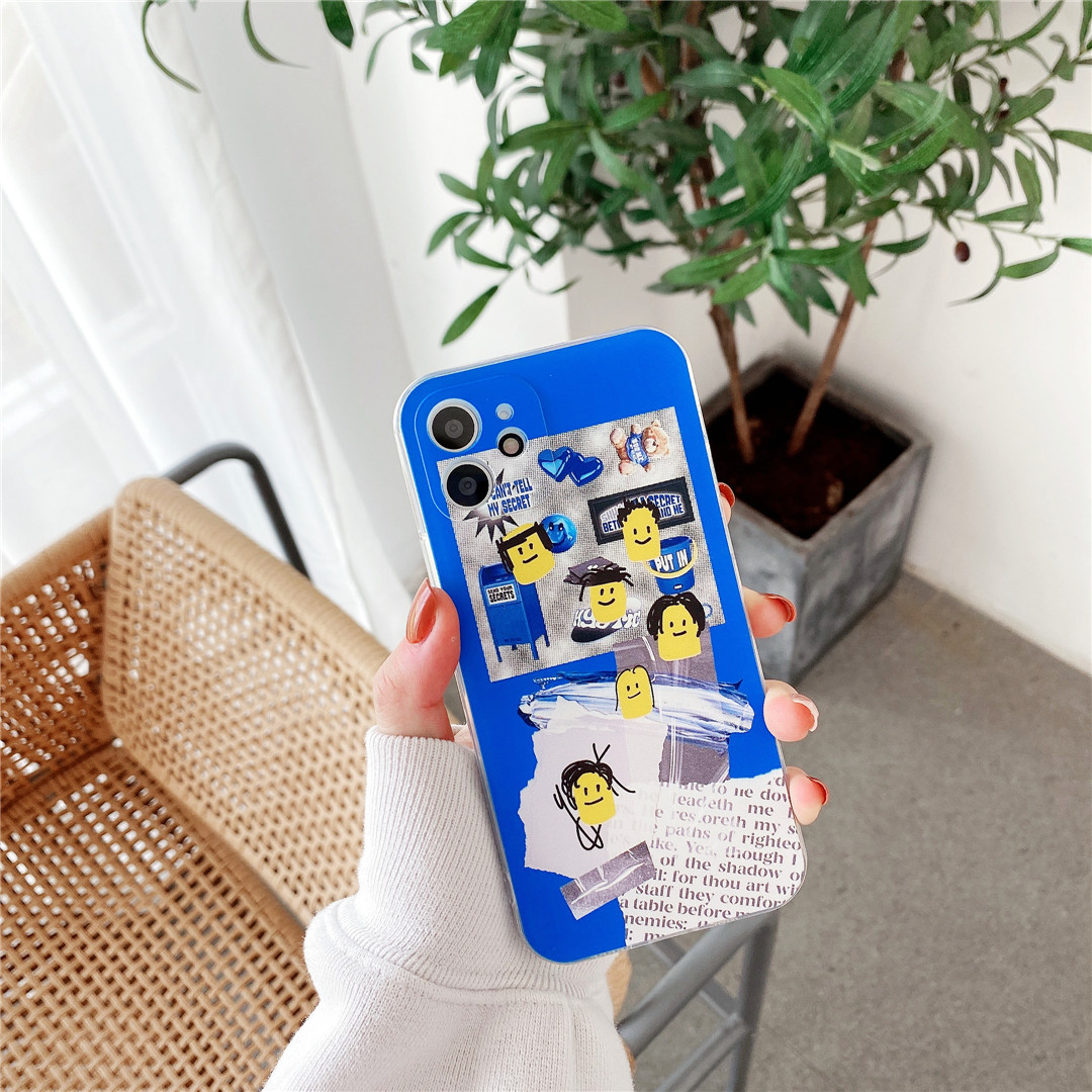 Soft Plastic Phone Cases Cute Couple cartoon Blue graffiti transparent Case suitable for iPhone12 mini 11 PRO MAX 7/8plus SE2020 X/XS XR XSMAX