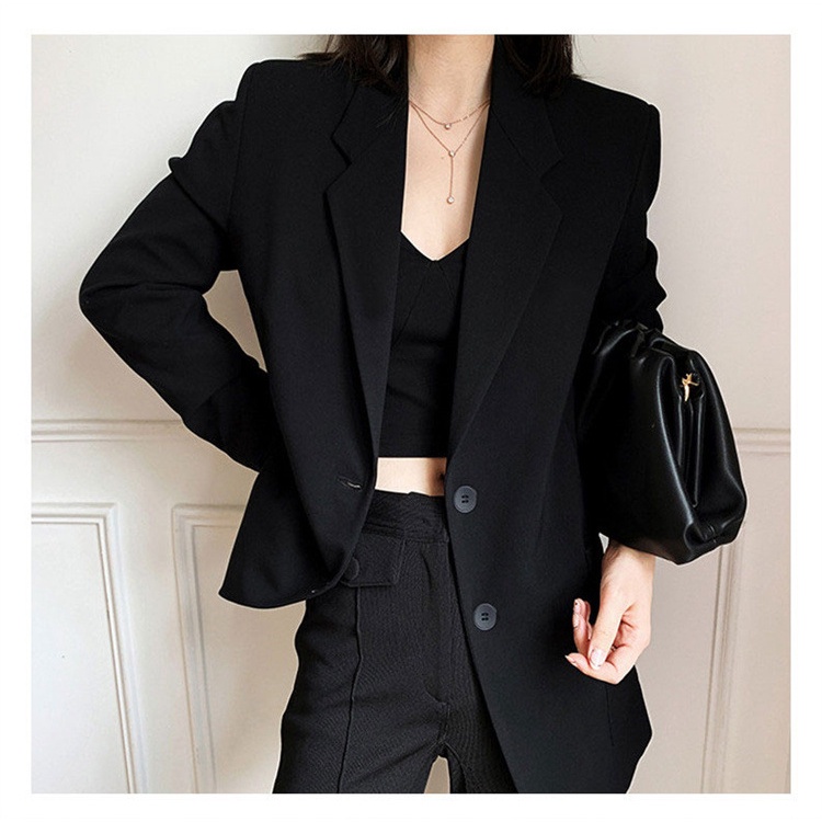 Áo Khoác Blazer Dáng Rộng Màu Đen Thời Trang Xuân Thu Cho Nữ