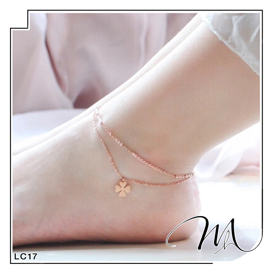 Lắc chân nữ Titan không gỉ dây đôi cỏ 4 lá may mắn - Măng's House LC17