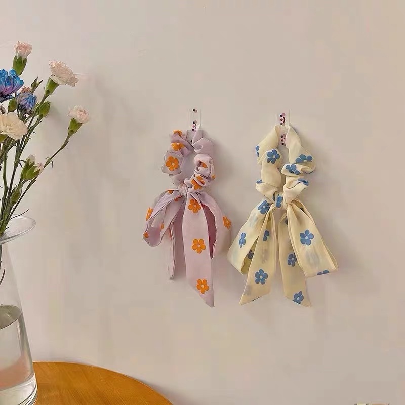 Cột tóc nơ xinh in hinhg hoa 5 cánh cute