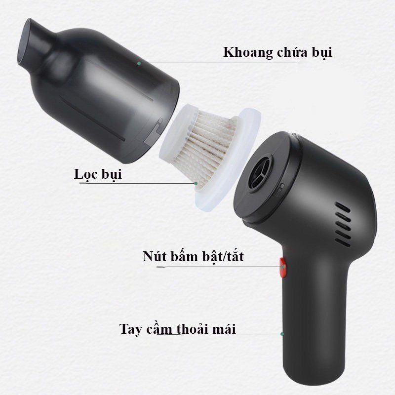 Máy hút bụi cầm tay mini, máy hút bụi giường, ô tô không dây HELLOLEIBOO LB-067C  lực hút 9000PA hút liên tục 45P MHB01