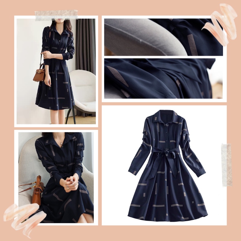 Đầm váy thiết kế họa tiết xanh than JANDRESS fom xuông thắt eo cực xinh v164