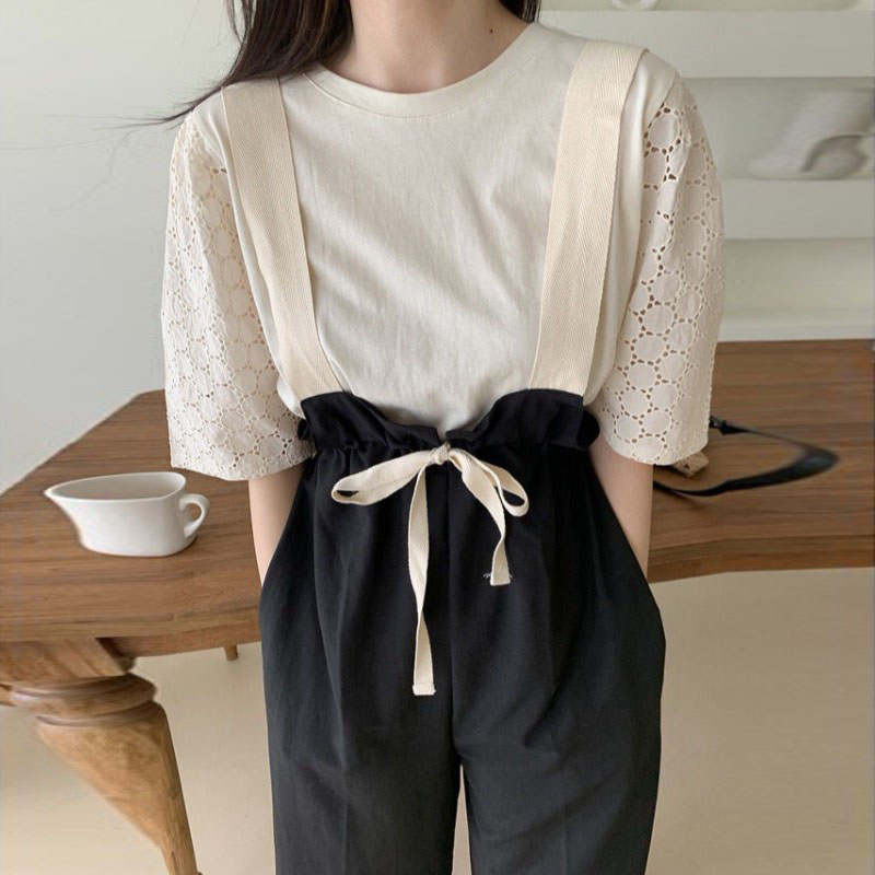 Set Áo Tay Phồng Và Quần Yếm Phong Cách Hàn Quốc 2021 Cho Nữ