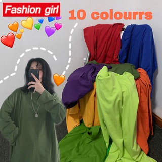 Áo Thun Trơn Tay Dài Dáng Rộng 10 Màu Sắc Tùy Chọn Phong Cách Hàn Quốc Dành Cho Nam Và Nữ