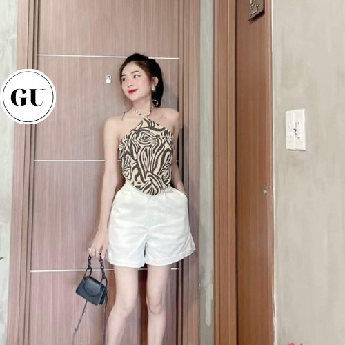 [ Có Ảnh Thật ] Bộ Yếm Vằn Quần Sooc Yếm Chất Lụa Quần Chất Umi Hot Trend GU Store