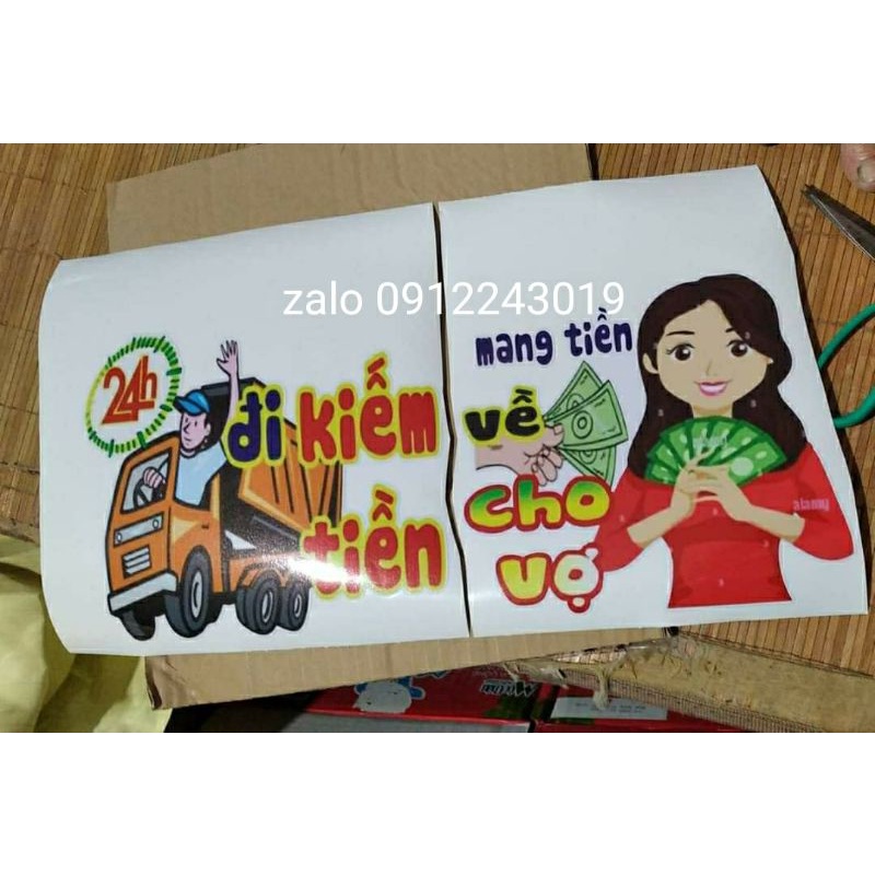 cặp tem 24h kiếm xiền mang xiền về decal dán trang trí xe tải, xe ô tô