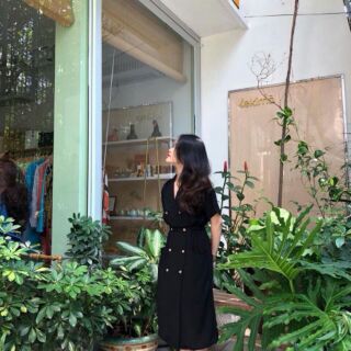 ĐẦM CỔ VEST ĐẮP CHÉO PHỐI HÀNG NÚT (Kèm ảnh thật)