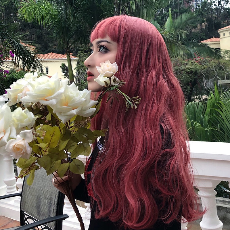 Tóc Giả Dài Xoăn Màu Đỏ Rượu Vang Phong Cách Lolita