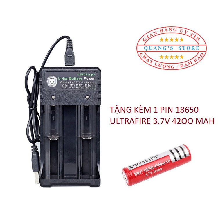 Sạc Pin Đa Năng Cho Pin 3.7V - Tặng Kèm 1 Pin Sạc 18650 4200 mAh ( Dùng Cho Đèn Pin, Quạt Mini...)