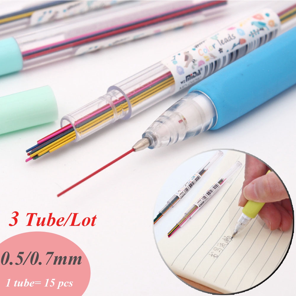 Set 3 ống 15 ruột bút chì tẩy xóa được tiện dụng kích thước 0.5/0.7 mm