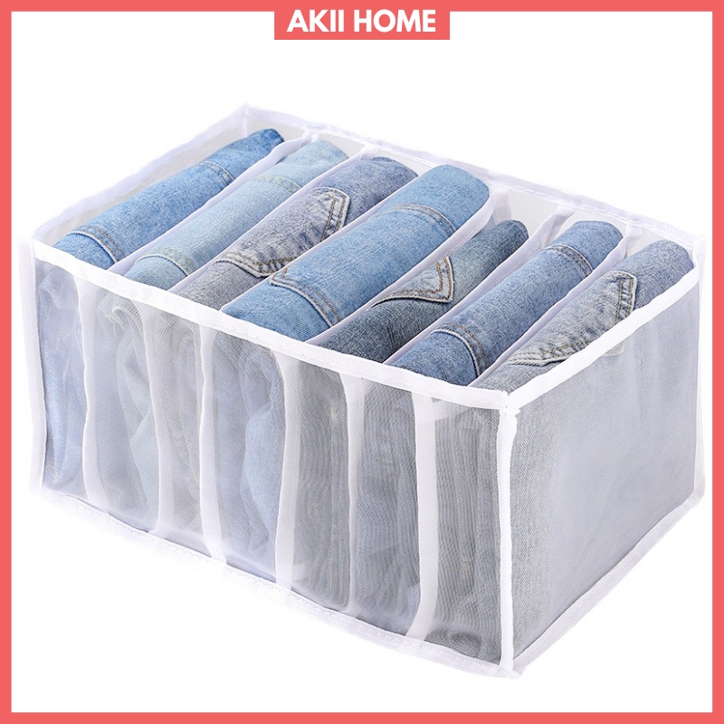 Khay Đựng Quần Áo Chia Ngăn Xếp Tủ Dạng Vải Lưới Gấp Gọn Tiện Lợi Akii Home TD14