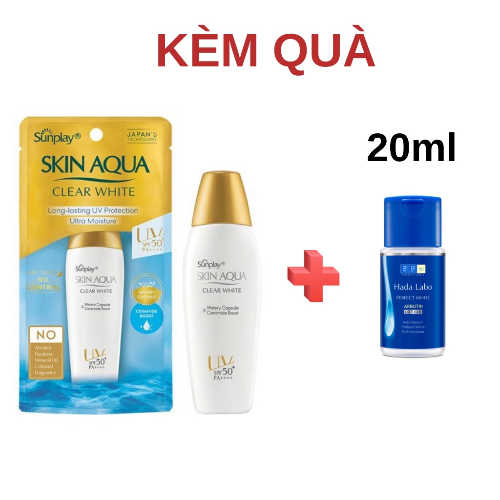 [KÈM QUÀ] Kem Chống Nắng Sunplay Skin Aqua Clear White Dạng Sữa Nắp Vàng Dưỡng Da Trắng Mịn SPF50+ 55g - kcn