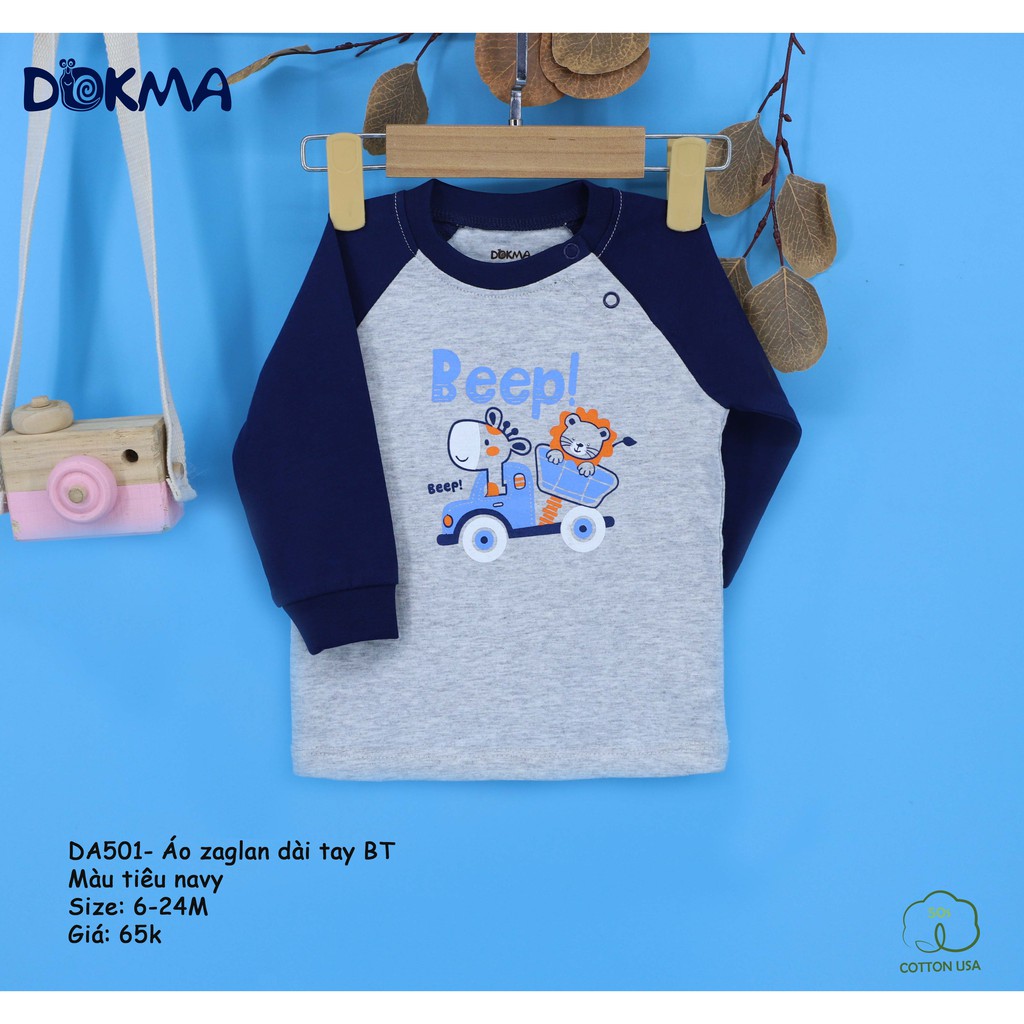 Áo phông cotton dài tay bé trai in hình ngộ nghĩnh Dokma DA501