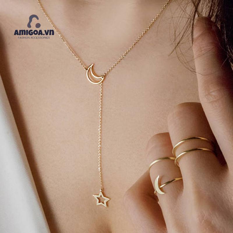 Vòng cổ Sợi Xích Mặt Hình Mặt Trăng Ngôi Sao Đơn Giản Thời Trang