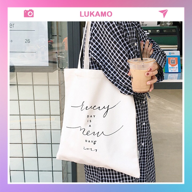 Túi xách tote vải bố đeo chéo mềm giá rẻ đi học LUKAMO TX768