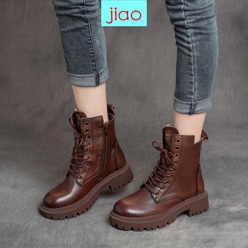 Giày bốt martin đế dày màu nâu kiểu Anh thời trang hè thu mới năm 2021 cho nữ