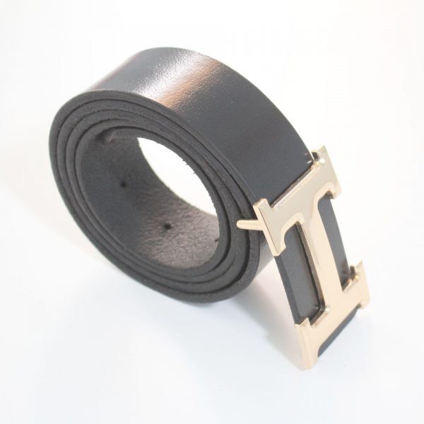 Thắt Lưng Nam Chữ H - FTT LEATHER Da pu dây đen khóa mạ vàng Cao Cấp ( Da Thật 100% Có Bảo Hành )