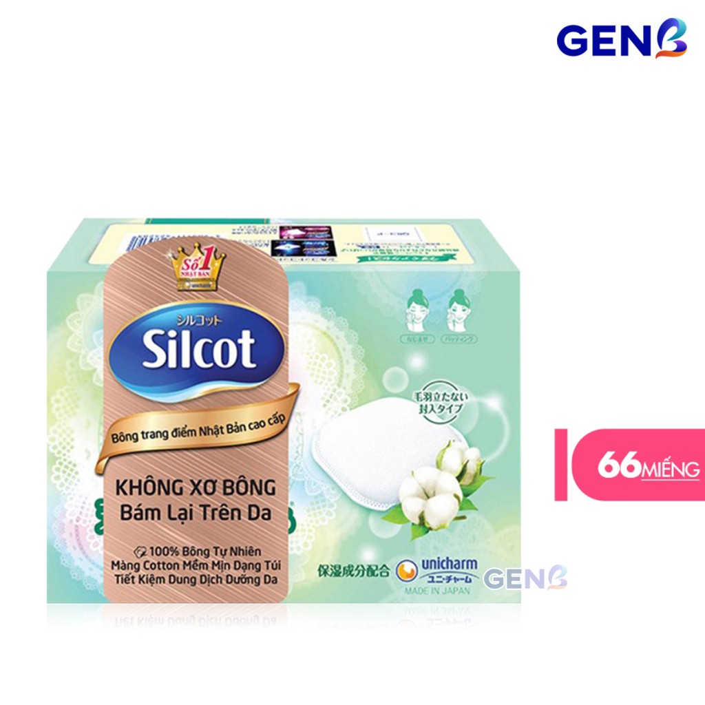 Hộp Bông Tẩy Trang Silcot NHẬT BẢN CAO CẤP Premium Xanh Lá 66 Miếng Đôi UNICHARM Skincare Mỹ Phẩm GENB